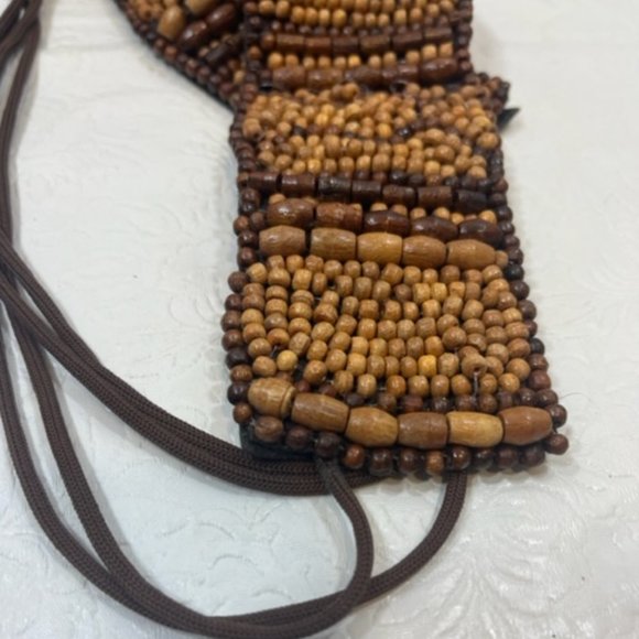BOHO Intricate Brown Beaded Hip Tie Belt Wood Beads Hippie Adjustable - Picture 9 of 13